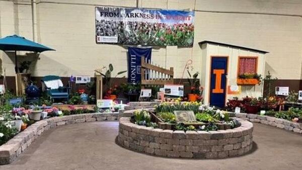 Display Garden featuring raised garden beds planted with flowers.